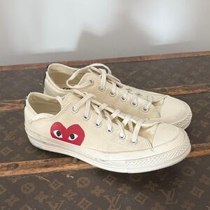 Cream Sneakers with Red Heart Design